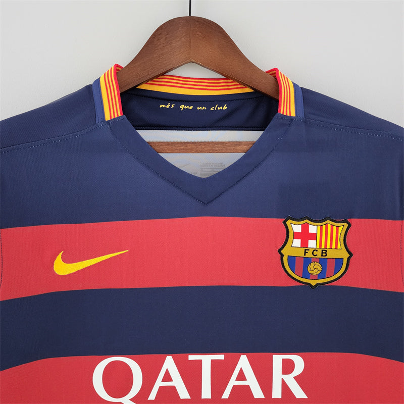 Camisa Barcelona Home 15/16 Retrô - Vermelha e azul