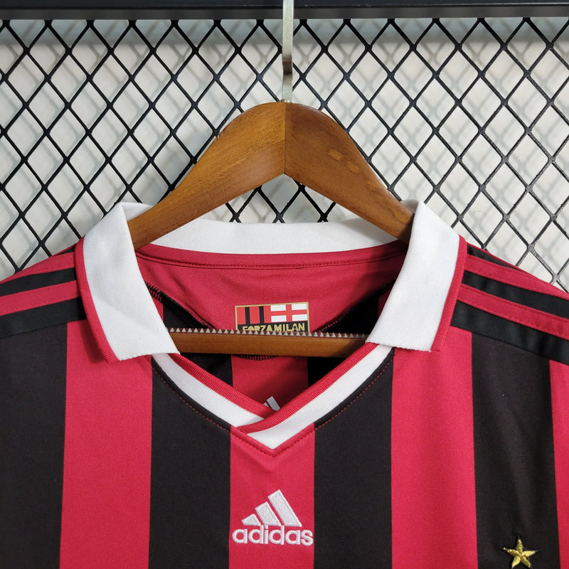 Camisa Milan Home 09/10 Retrô Manga Longa - Vermelha e Preta