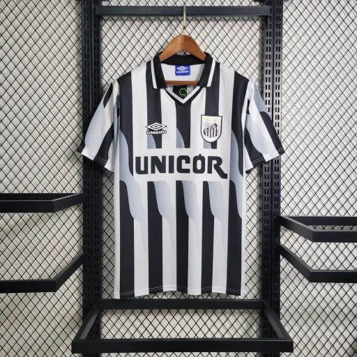 Camisa Santos Away 1998 Retrô - Branca e Preta